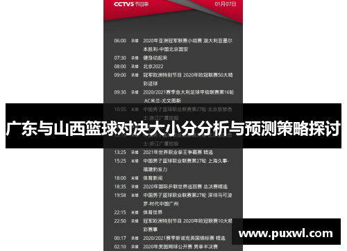 广东与山西篮球对决大小分分析与预测策略探讨
